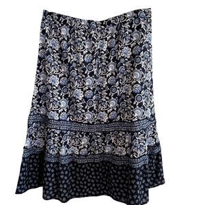 J Jill Womens Floral Peasant Midi Skirt Size L Ruffle Tiered Boho Cottagecore